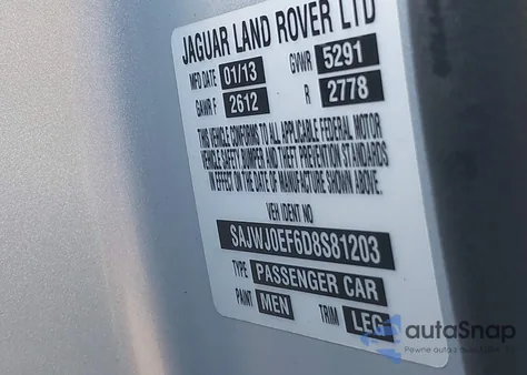 2013 Jaguar Xf V6 Sc из США, поврежденный, VIN SAJWJ0EF6D8S81203